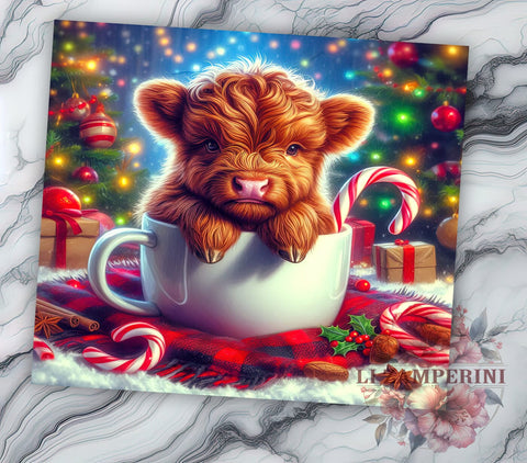 Cute Highland Cow Hot Chocolate 20oz Tumbler Wrap PNG, Highland Cow Tumbler PNG Sublimation Design, Straight & Tapered Tumbler Wrap, Instant Digital Download Sublimation Li Zamperini 