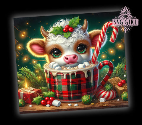 Cute Highland Cow Hot Chocolate 20oz Tumbler Wrap Sublimation Design, Straight Tapered Tumbler Wrap, Christmas Tumbler Png, Instant Digital Download Sublimation SvggirlplusArt 