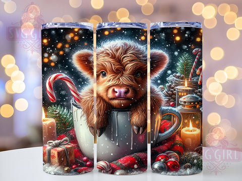 Cute Highland Cow Hot Chocolate 20oz Tumbler Wrap Sublimation Design, Straight Tapered Tumbler Wrap, Highland Cow Tumbler Png, Instant Digital Download Sublimation SvggirlplusArt 
