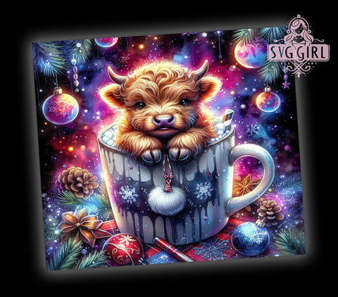 Cute Highland Cow Hot Chocolate 20oz Tumbler Wrap Sublimation Design, Straight Tapered Tumbler Wrap, Highland Cow Tumbler Png, Instant Digital Download Sublimation SvggirlplusArt 