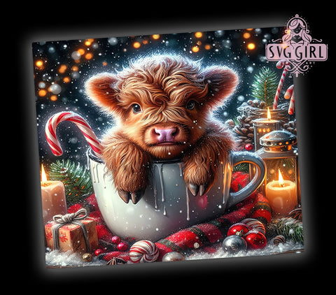 Cute Highland Cow Hot Chocolate 20oz Tumbler Wrap Sublimation Design, Straight Tapered Tumbler Wrap, Highland Cow Tumbler Png, Instant Digital Download Sublimation SvggirlplusArt 