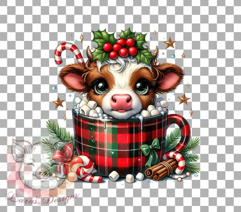Cute Highland Cow Hot Chocolate Png, Christmas Png, Hot Cocoa Cows Png, Christmas Cows Png, Highland Cow Png, Sublimation Designs, Digital Download Sublimation Lara' s Designs 