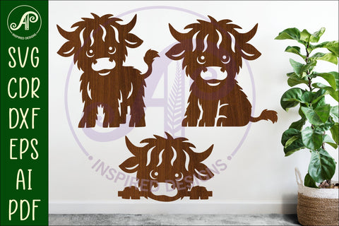 Cute Highland cow laser cut outs SVG file SVG APInspireddesigns 