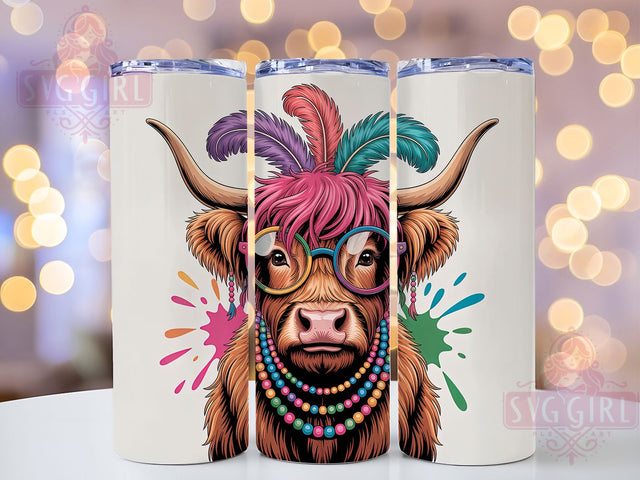 Cute Highland Cow Mardi Gras Tumbler, Carnival Highland Cow Wrap, Festive Party Cup, 20oz Sublimation Wrap, New Orleans Celebration Tumbler, Adorable Cow Design Cup, Mardi Gras Animal Theme Wrap Sublimation SvggirlplusArt 