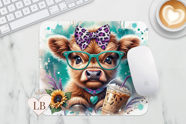Cute Highland Cow Mousepad - Sunflower Mouse Pad PNG Sublimation BijouBay 