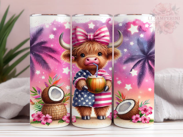 Cute Highland Cow On Beach 20oz Tumbler Wrap PNG, Highland Cow Tumbler Png, Straight & Tapered Tumbler Wrap, Instant Digital Download Sublimation Li Zamperini 