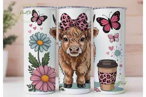 Cute Highland Cow Pink Leopard Tumbler Sublimation PixelChick 