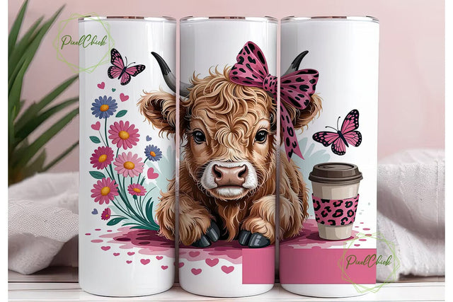 Cute Highland Cow Pink Leopard Tumbler Sublimation PixelChick 