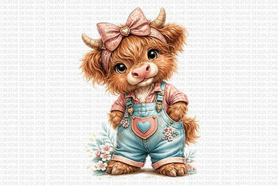Cute Highland Cow PNG | Highland Cow Girl Sublimation PNG SVG BillahCrafts 