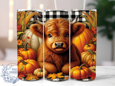 Cute Highland Cow, Pumpkin Tumbler, 20oz Sublimation, Fall Decor, Autumn Drinkware, Farmhouse Style, Seasonal Tumblers, Cow and Pumpkin Design Sublimation ToriDesigns 
