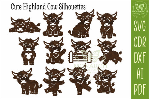 Cute Highland Cow Silhouette Bundle x 12 SVG APInspireddesigns 