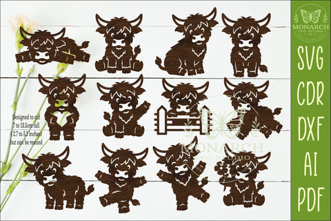 Cute Highland Cow Silhouette Bundle x 12 SVG APInspireddesigns 