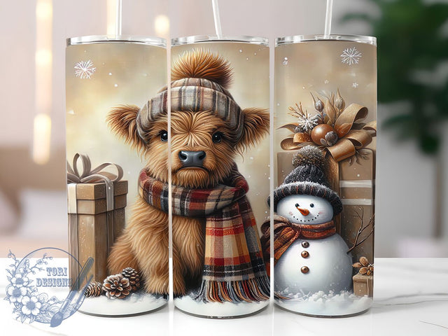 Cute Highland Cow Snowman Tumbler, Cute Christmas Wrap, 20oz Tumbler Sublimation, Festive Farm Animal Design, Rustic Holiday Sublimation, Cozy Winter Cow Tumbler, Mooey Christmas Wrap Sublimation ToriDesigns 