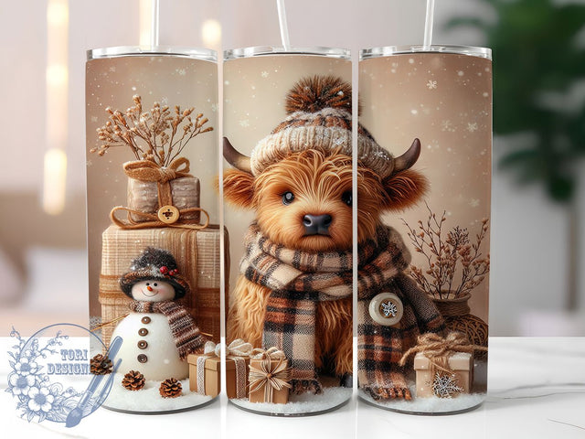 Cute Highland Cow Snowman Tumbler, Cute Christmas Wrap, 20oz Tumbler Sublimation, Festive Farm Animal Design, Rustic Holiday Sublimation, Cozy Winter Cow Tumbler, Mooey Christmas Wrap Sublimation ToriDesigns 