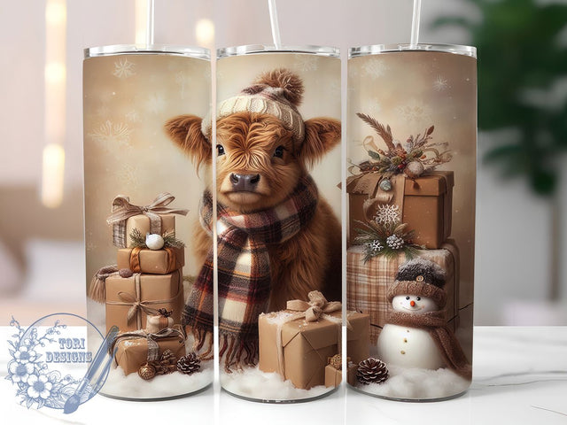 Cute Highland Cow Snowman Tumbler, Cute Christmas Wrap, 20oz Tumbler Sublimation, Festive Farm Animal Design, Rustic Holiday Sublimation, Cozy Winter Cow Tumbler, Mooey Christmas Wrap Sublimation ToriDesigns 