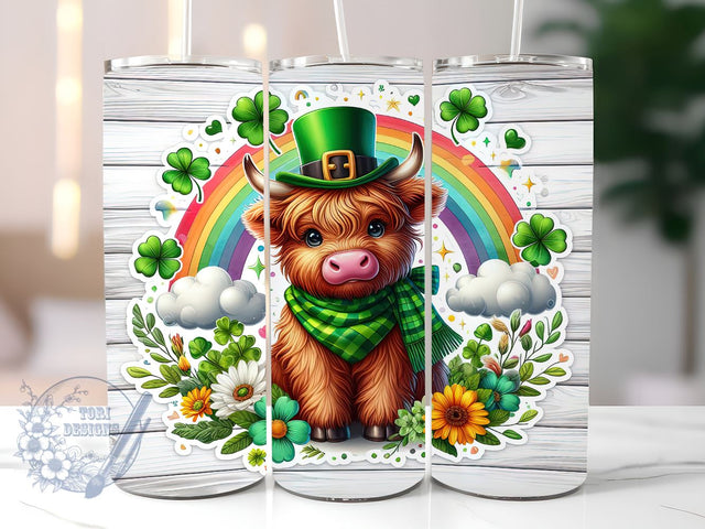 Cute Highland Cow St Patrick's Day 20oz Skinny Tumbler, Highland Cow Tumbler Png, Straight & Tapered Tumbler Wrap, Instant Digital Download Sublimation ToriDesigns 