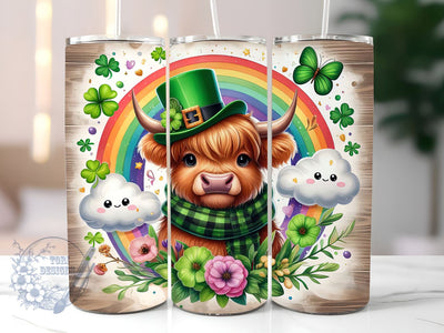 Cute Highland Cow St Patrick's Day 20oz Skinny Tumbler, Highland Cow Tumbler Png, Straight & Tapered Tumbler Wrap, Instant Digital Download Sublimation ToriDesigns 