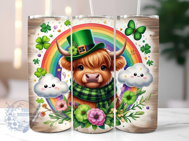 Cute Highland Cow St Patrick's Day 20oz Skinny Tumbler, Highland Cow Tumbler Png, Straight & Tapered Tumbler Wrap, Instant Digital Download Sublimation ToriDesigns 