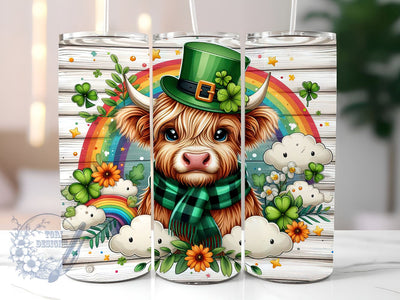 Cute Highland Cow St Patrick's Day 20oz Skinny Tumbler, Highland Cow Tumbler Png, Straight & Tapered Tumbler Wrap, Instant Digital Download Sublimation ToriDesigns 