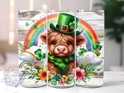 Cute Highland Cow St Patrick's Day 20oz Skinny Tumbler, Highland Cow Tumbler Png, Straight & Tapered Tumbler Wrap, Instant Digital Download Sublimation ToriDesigns 