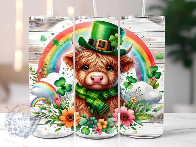 Cute Highland Cow St Patrick's Day 20oz Skinny Tumbler, Highland Cow Tumbler Png, Straight & Tapered Tumbler Wrap, Instant Digital Download Sublimation ToriDesigns 