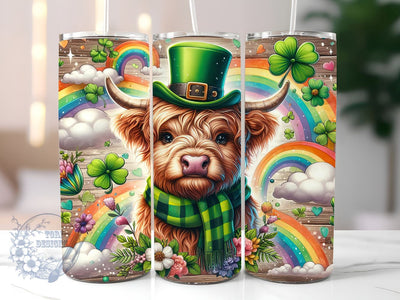 Cute Highland Cow St Patrick's Day 20oz Skinny Tumbler, Highland Cow Tumbler Png, Straight & Tapered Tumbler Wrap, Instant Digital Download Sublimation ToriDesigns 