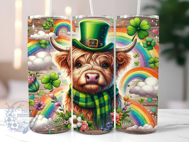 Cute Highland Cow St Patrick's Day 20oz Skinny Tumbler, Highland Cow Tumbler Png, Straight & Tapered Tumbler Wrap, Instant Digital Download Sublimation ToriDesigns 