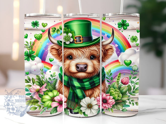Cute Highland Cow St Patrick's Day 20oz Skinny Tumbler, Highland Cow Tumbler Png, Straight & Tapered Tumbler Wrap, Instant Digital Download Sublimation ToriDesigns 