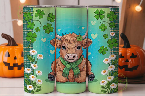 Cute Highland Cow St. Patty's Skinny PNG Sublimation PixelChick 
