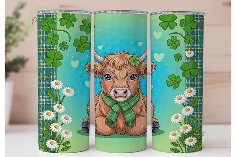 Cute Highland Cow St. Patty's Skinny PNG Sublimation PixelChick 