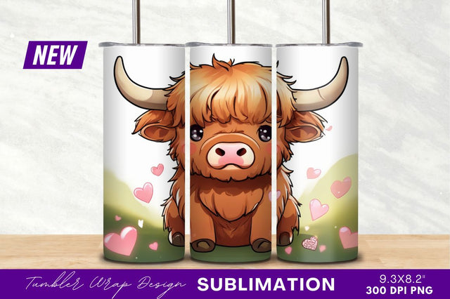 Cute Highland Cow Surrounded By Hearts Sublimation Regulrcrative 
