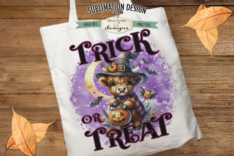 Cute Highland Cow Trick or Treat Halloween PNG Design for Sublimation and DTF Sublimation Ewe-N-Me Designs 