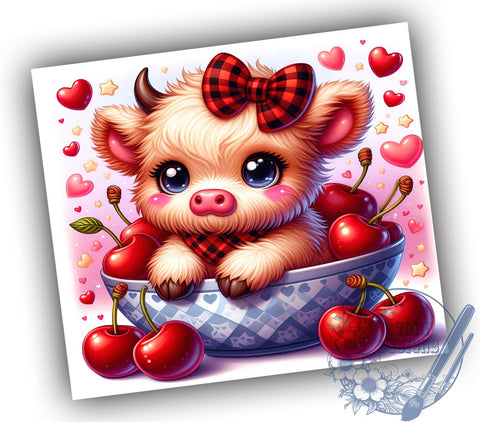 Cute Highland Cow Tumbler, Cherry Tumbler Design, Farmhouse Decor, Sublimation Wrap, Adorable Drinkware, Personalized Tumbler, Country Style Gift, Rustic Tumbler Design Sublimation ToriDesigns 