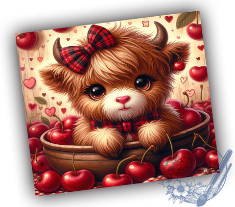 Cute Highland Cow Tumbler, Cherry Tumbler Design, Farmhouse Decor, Sublimation Wrap, Adorable Drinkware, Personalized Tumbler, Country Style Gift, Rustic Tumbler Design Sublimation ToriDesigns 