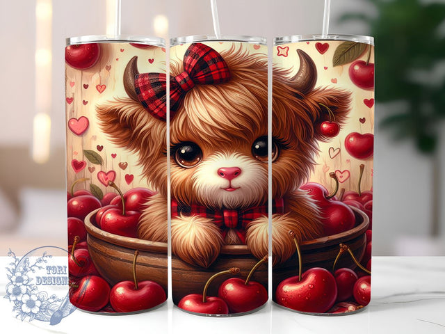 Cute Highland Cow Tumbler, Cherry Tumbler Design, Farmhouse Decor, Sublimation Wrap, Adorable Drinkware, Personalized Tumbler, Country Style Gift, Rustic Tumbler Design Sublimation ToriDesigns 
