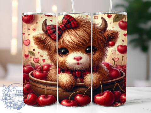 Cute Highland Cow Tumbler, Cherry Tumbler Design, Farmhouse Decor, Sublimation Wrap, Adorable Drinkware, Personalized Tumbler, Country Style Gift, Rustic Tumbler Design Sublimation ToriDesigns 