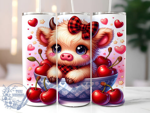 Cute Highland Cow Tumbler, Cherry Tumbler Design, Farmhouse Decor, Sublimation Wrap, Adorable Drinkware, Personalized Tumbler, Country Style Gift, Rustic Tumbler Design Sublimation ToriDesigns 