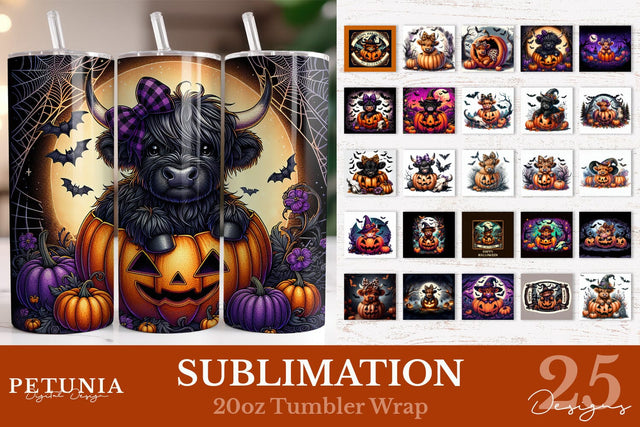Cute Highland Cow Tumbler | Coquette Halloween Tumbler Wrap Sublimation Petunia Digital Design 