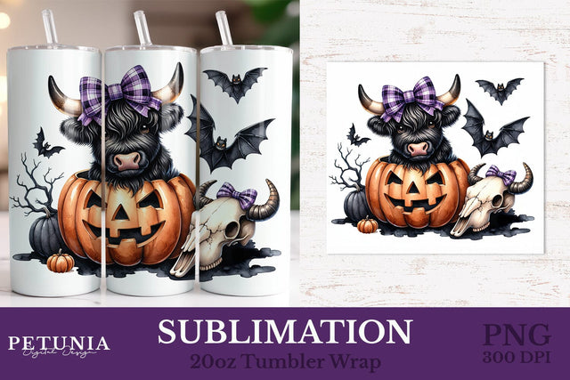 Cute Highland Cow Tumbler | Halloween Tumbler Wrap Sublimation Petunia Digital Design 