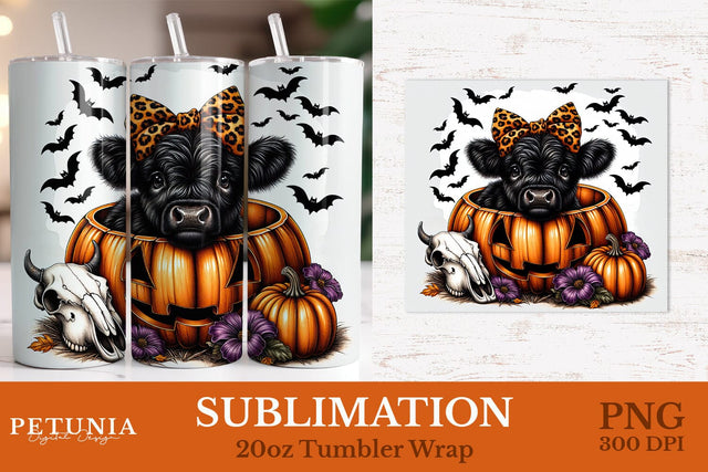 Cute Highland Cow Tumbler | Halloween Tumbler Wrap Sublimation Petunia Digital Design 