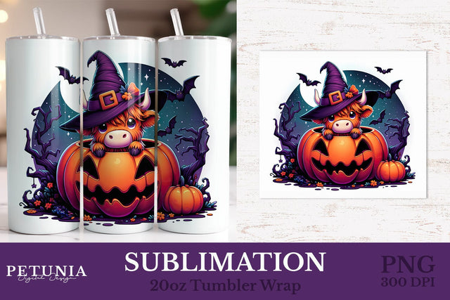 Cute Highland Cow Tumbler | Halloween Tumbler Wrap Sublimation Petunia Digital Design 