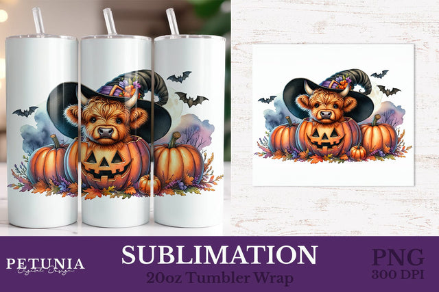 Cute Highland Cow Tumbler | Halloween Tumbler Wrap Sublimation Petunia Digital Design 