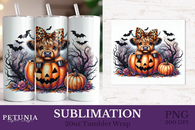 Cute Highland Cow Tumbler | Halloween Tumbler Wrap Sublimation Petunia Digital Design 