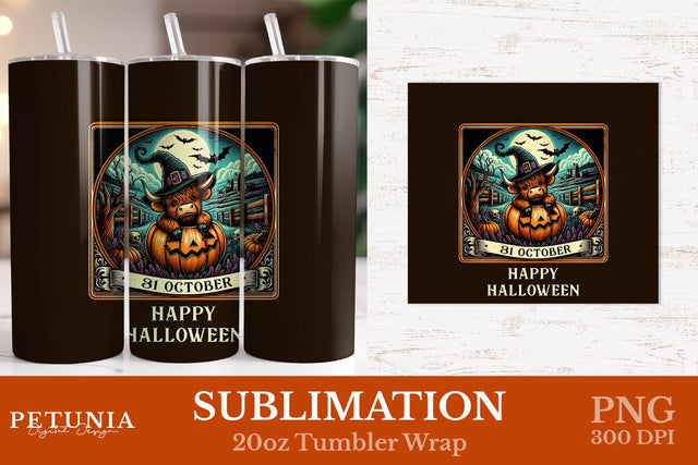 Cute Highland Cow Tumbler | Halloween Tumbler Wrap Sublimation Petunia Digital Design 