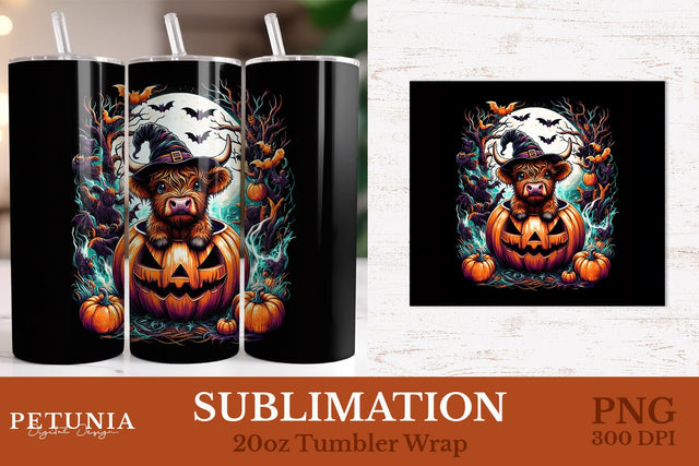 Cute Highland Cow Tumbler | Halloween Tumbler Wrap Sublimation Petunia Digital Design 