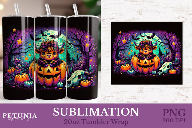 Cute Highland Cow Tumbler | Halloween Tumbler Wrap Sublimation Petunia Digital Design 