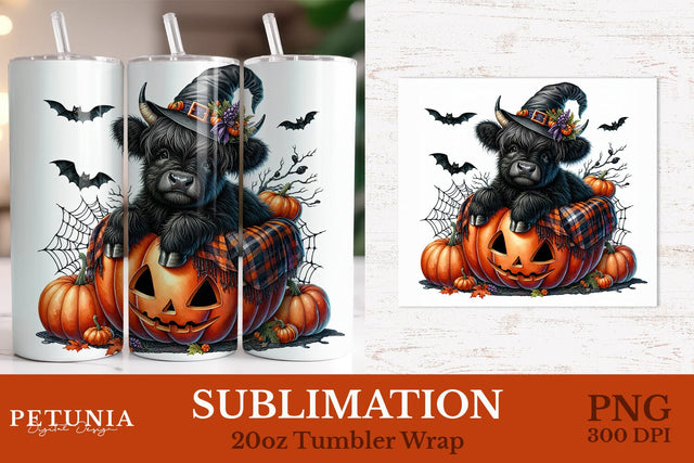 Cute Highland Cow Tumbler | Halloween Tumbler Wrap Sublimation Petunia Digital Design 