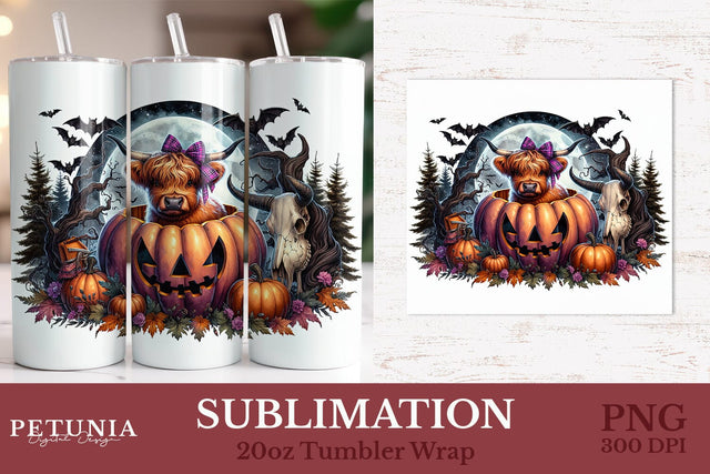 Cute Highland Cow Tumbler | Halloween Tumbler Wrap Sublimation Petunia Digital Design 