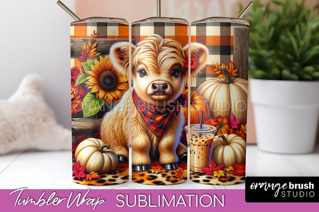 Cute Highland Cow Tumbler Wrap - Fall Tumbler Sublimation Sublimation OrangeBrushStudio 