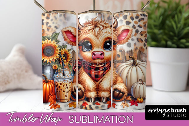 Cute Highland Cow Tumbler Wrap - Fall Tumbler Sublimation Sublimation OrangeBrushStudio 